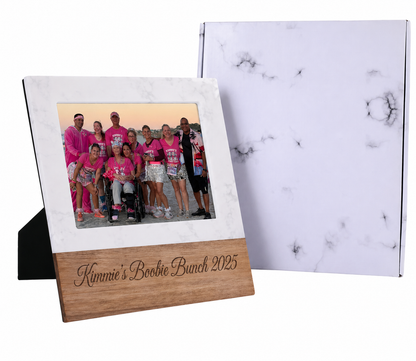 Marble & Acacia Wood Picture Frame Stand – 5x7 | Personalized Engraved Frame | Luxury Keepsake Gift