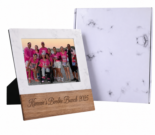Marble & Acacia Wood Picture Frame Stand – 5x7 | Personalized Engraved Frame | Luxury Keepsake Gift