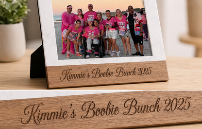 Marble & Acacia Wood Picture Frame Stand – 5x7 | Personalized Engraved Frame | Luxury Keepsake Gift