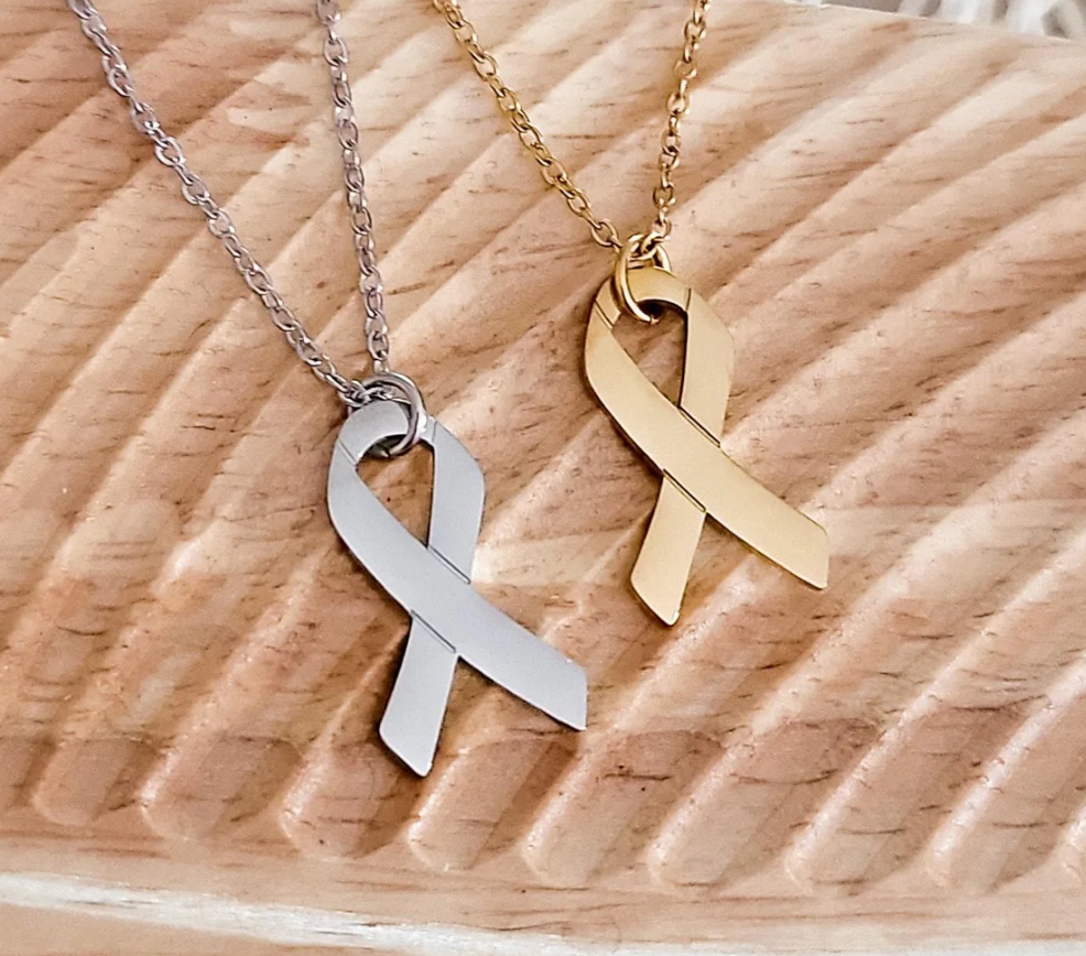 Awareness Ribbon Necklace | Stainless Steel | Engravable Keepsake | Silver or Gold Finish