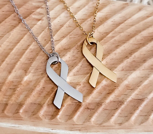 Awareness Ribbon Necklace | Stainless Steel | Engravable Keepsake | Silver or Gold Finish
