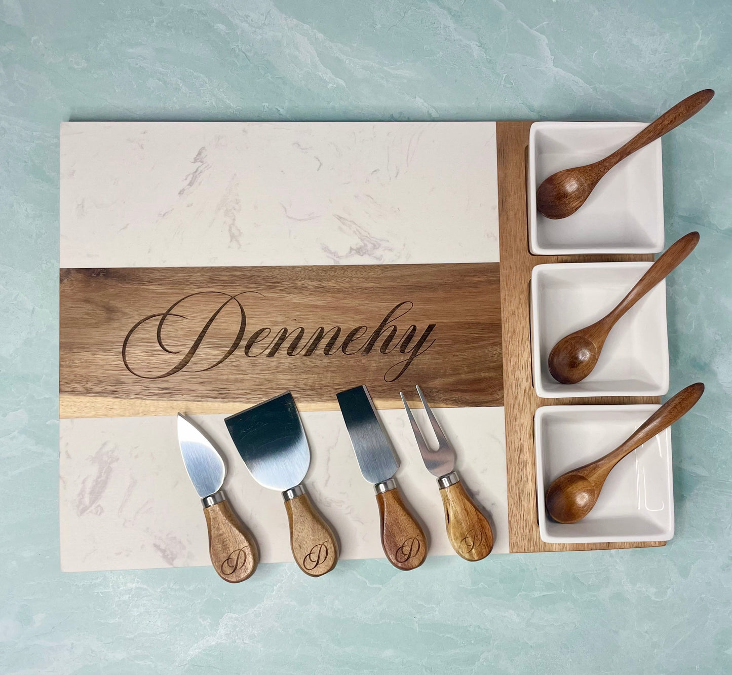 Marble Charcuterie Board - 11 Piece Set