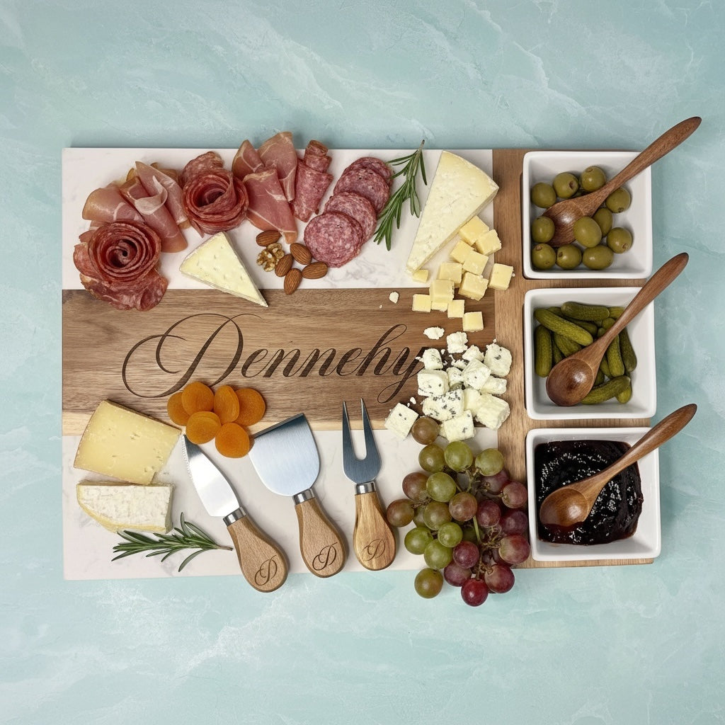Marble Charcuterie Board - 11 Piece Set